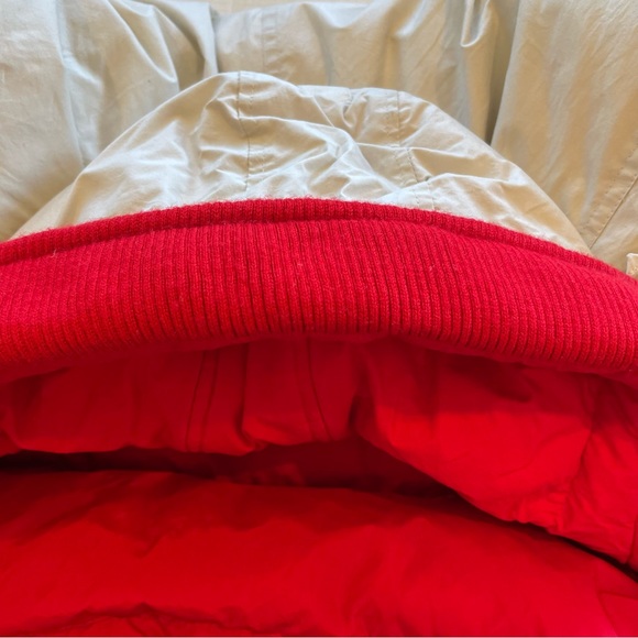 DASH Winter Parka Coat Women's Small Tan Red Duck Down Hood Zipper Buttons - Picture 5 of 16